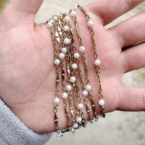 Vintage Pearl Gold Long Necklace